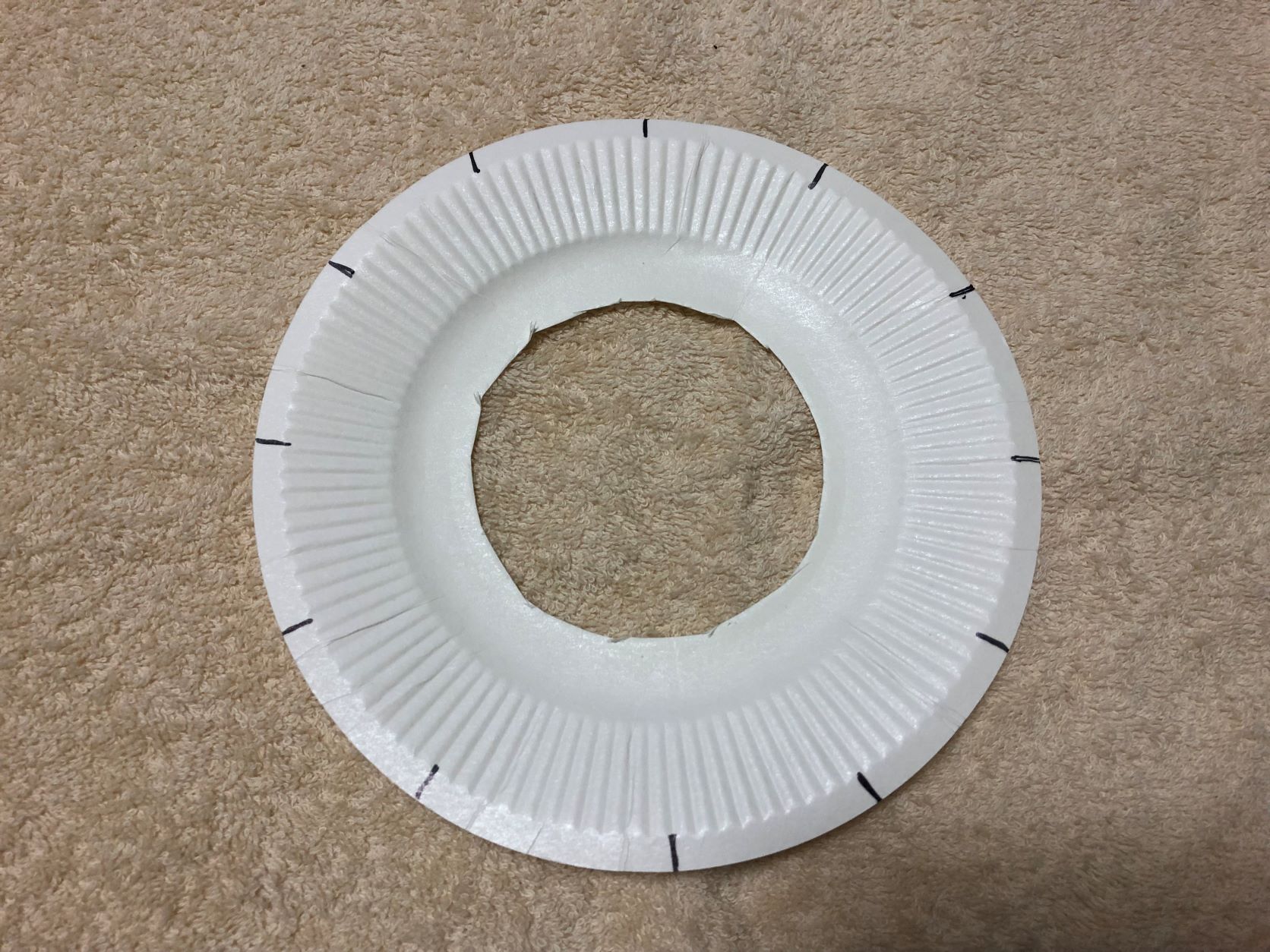 紙皿に黒ペンで印を付ける